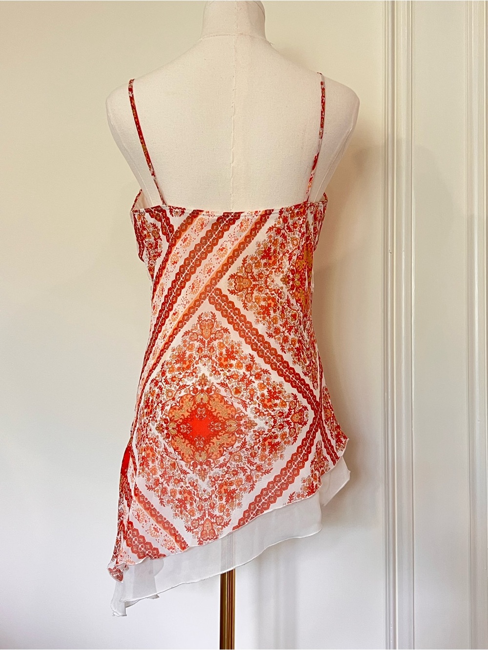 Y2K Boho Paisley Scarf Print Cami Lace Sequin Asymmetric Hem Coquette Festival M - Picture 2 of 5